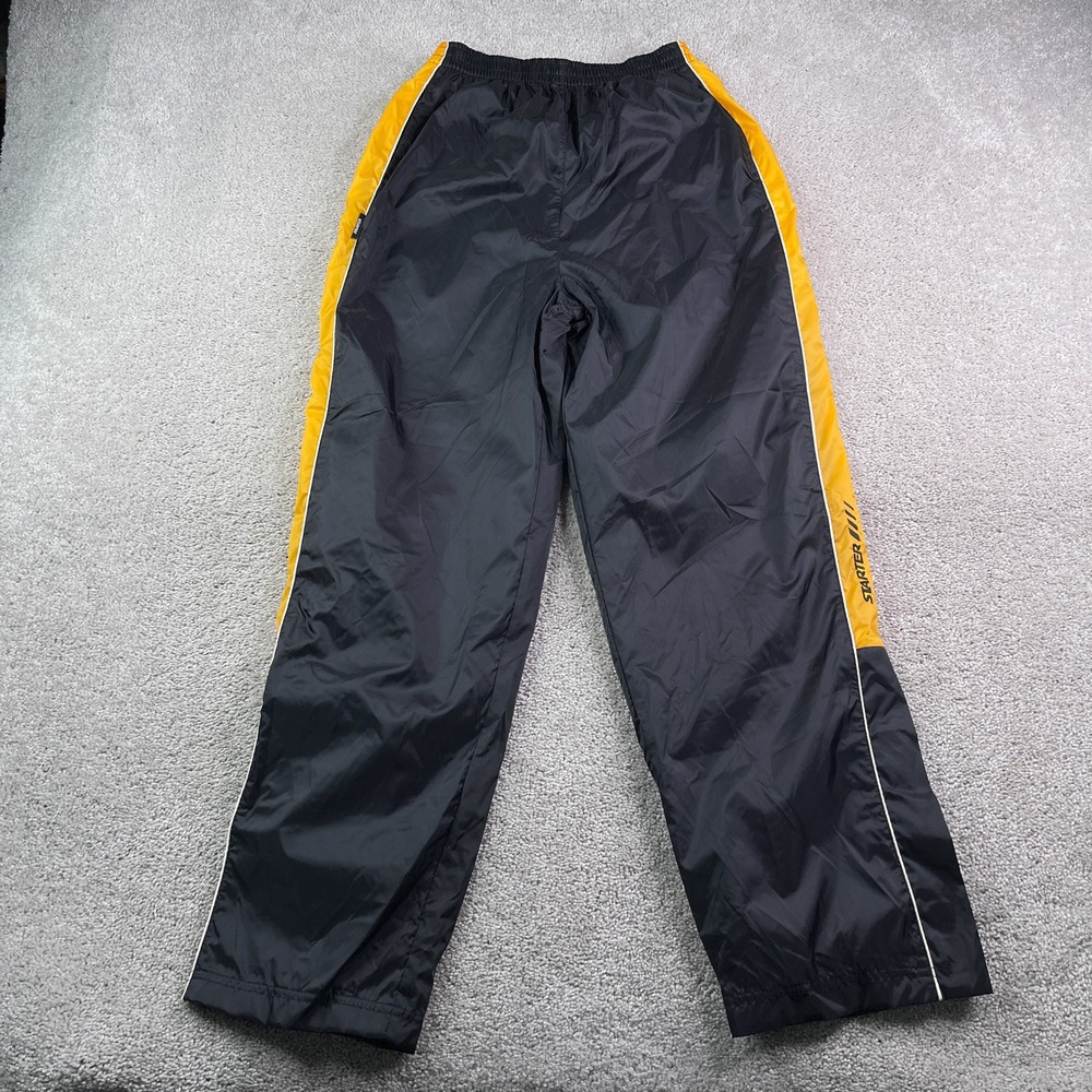 Vintage Starter Pants Boys Large Black Yellow Track Lined Windbreaker Swishy